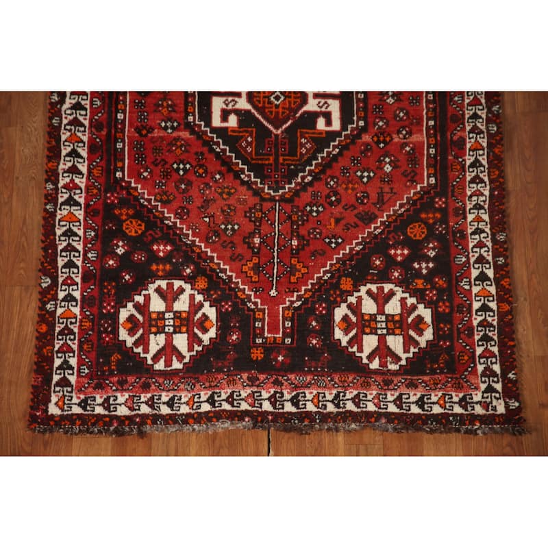 Vegetable Dye Qashqai Persian Vintage Rug Hand-knotted Wool Carpet - 3'6"x 5'3"