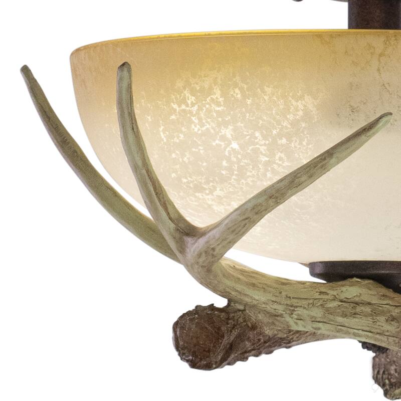 Lodge 2L LED Bronze Rustic Antler Semi Flush Ceiling Light or Fan Light Kit - 12.5-in W x 8.5-in H x 12.5-in D