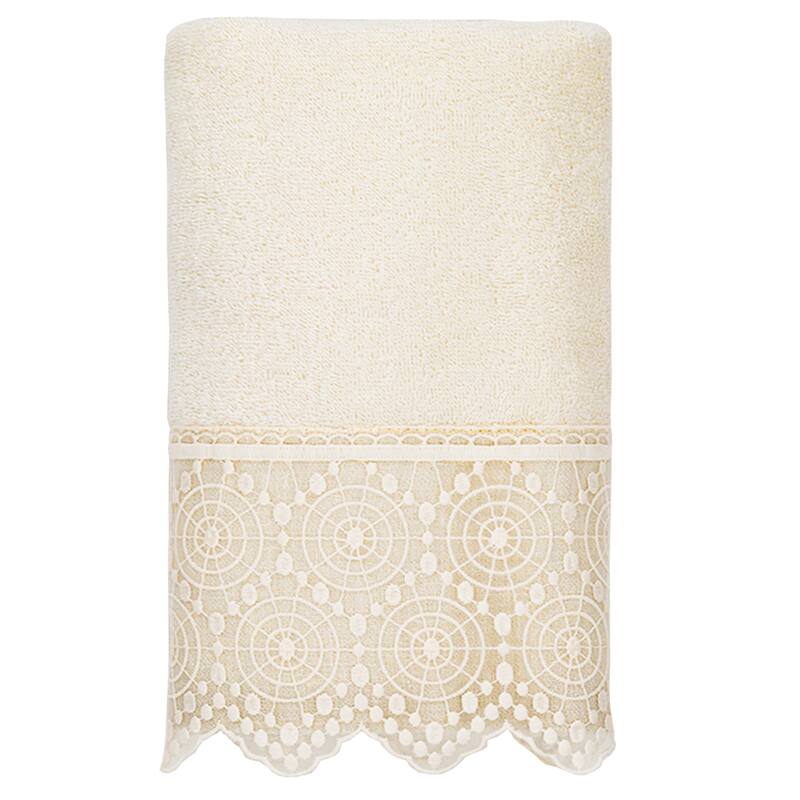 Authentic Hotel and Spa 100% Turkish Cotton Arian Cream Lace Embellished Hand Towel - Cream