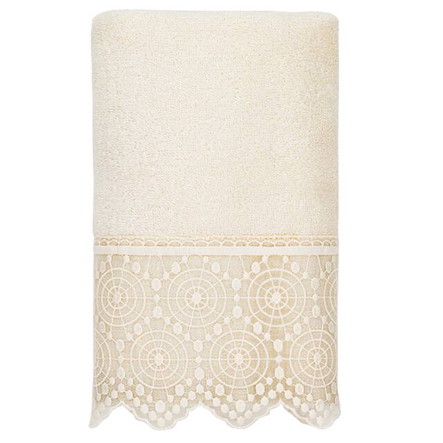 Authentic Hotel and Spa 100% Turkish Cotton Arian Cream Lace Embellished Hand Towel - Cream