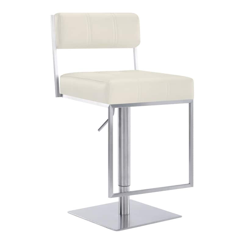 Faux Leather Swivel Low Back Bar Stool with Silver Pedestal Base - 22” x 17” x 44” (D x W x H) - White-Silver