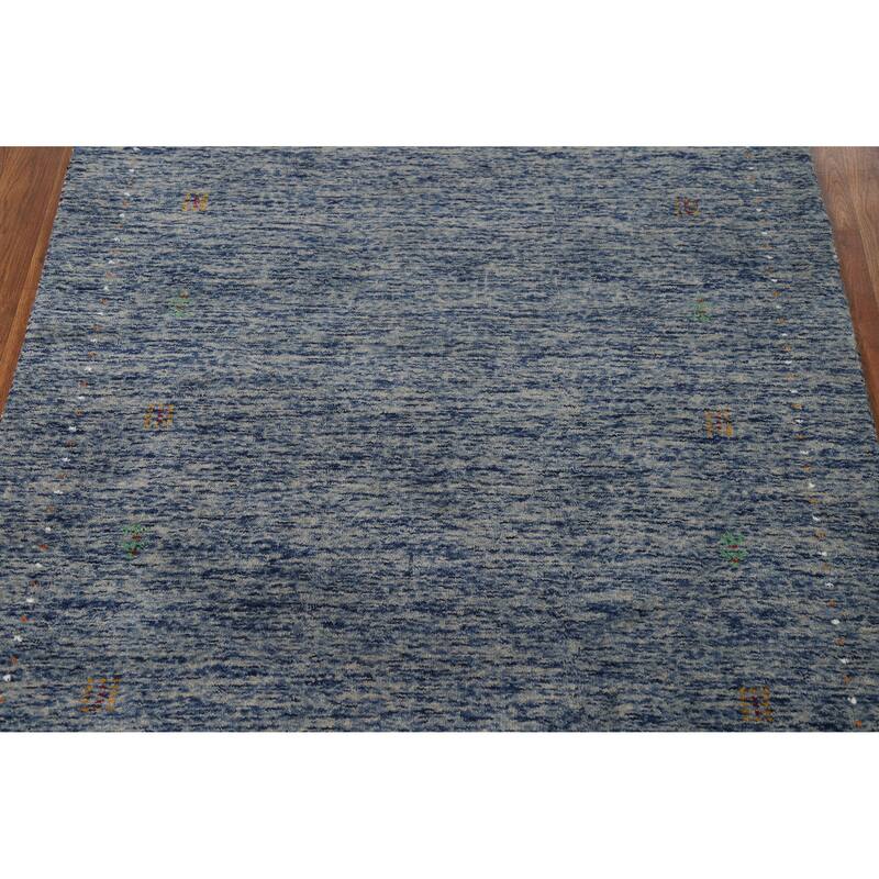 Blue Tribal Gabbeh Rug Hand-Knotted Modern Wool Carpet - 3'11" x 5'10"