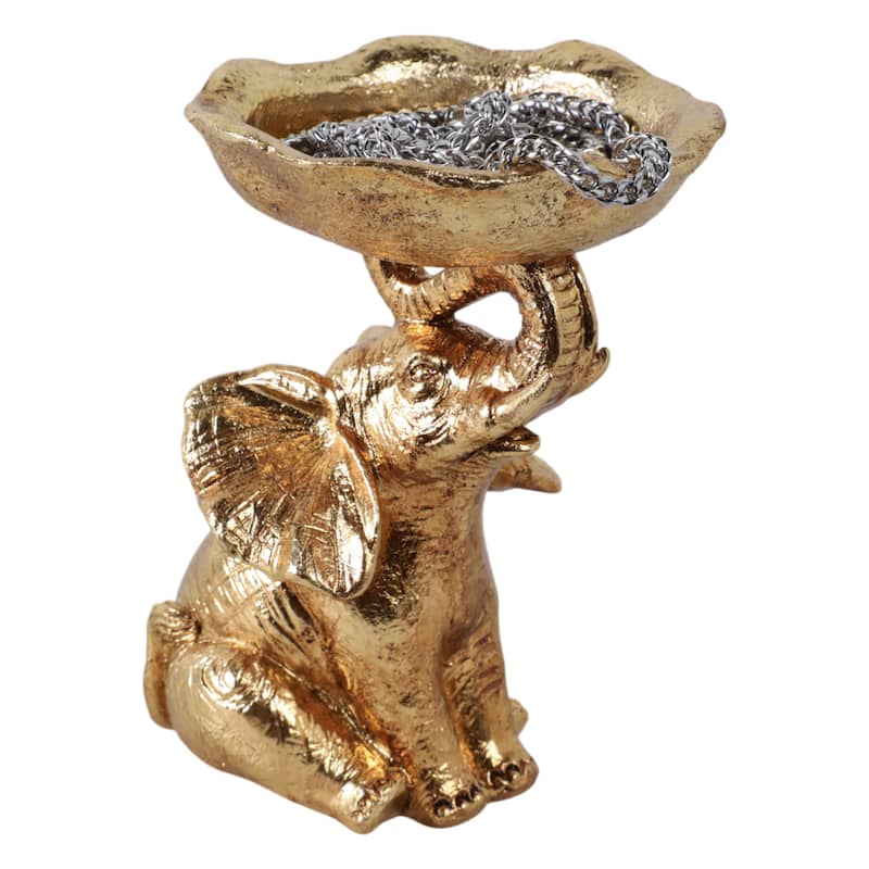 Resin Decorative Bowl On Elephant-Shaped Base for Home Decor - 6" Gold - 4.25" x 5" x 6"