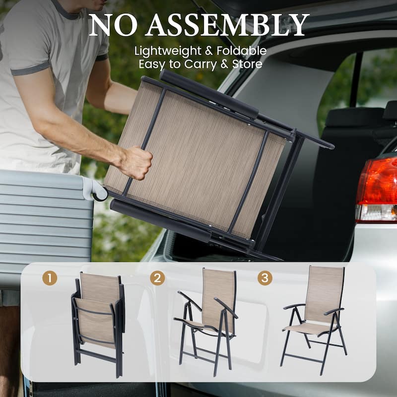 9PCS Outdoor Dining Set Rectangular Expandable Aluminum Table with Adjustable Folding Chairs