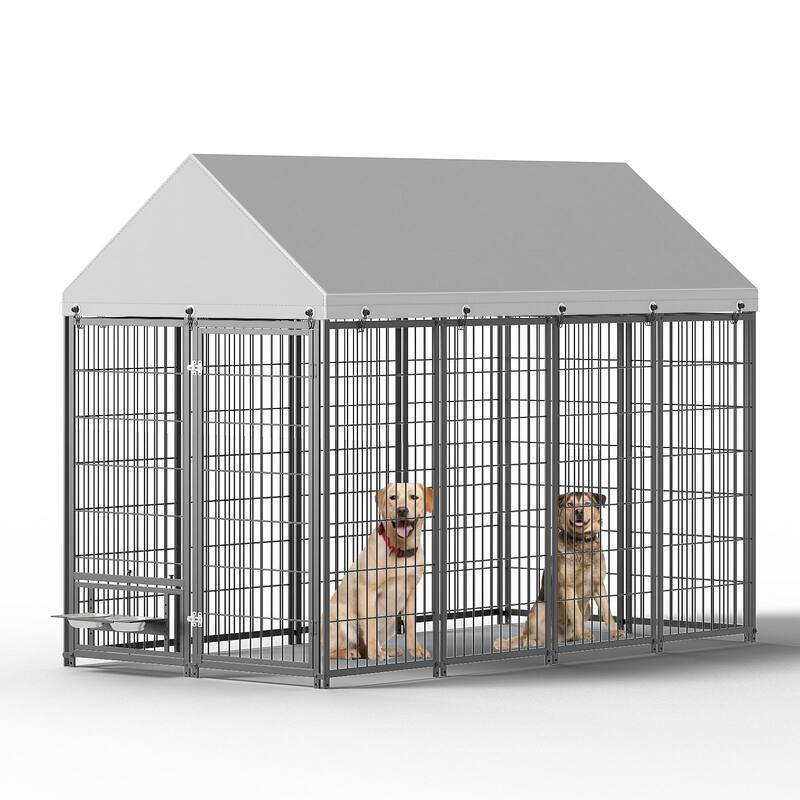 GDF Studio - Rockwell Large Outdoor Dog Kennel with Roof Cover & Feeding System
