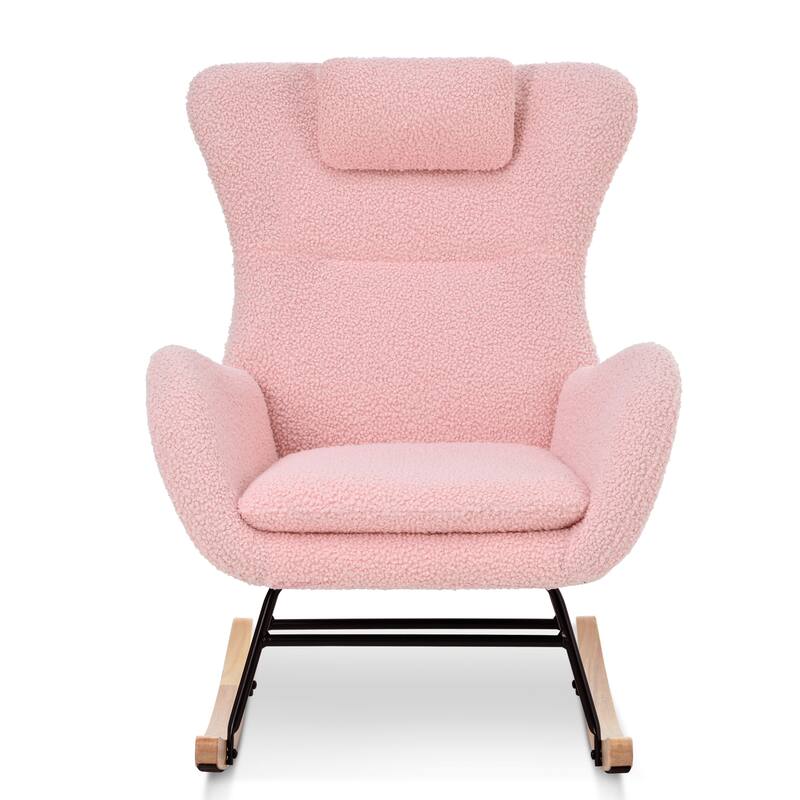 Rocking Chair Nursery, Teddy Upholstered Rocker Glider Chair with High Backrest for Nursery, Bedroom, Living Room, Offices