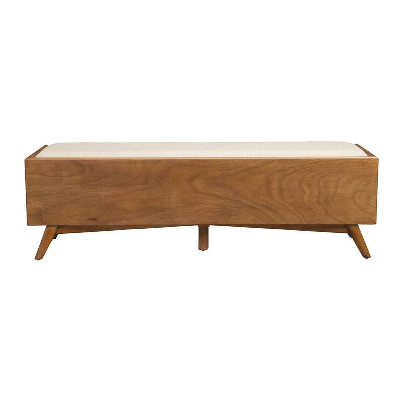 HomeRoots 59" Beige and Brown Upholstered Polyester Blend Bench with Drawers - 59
