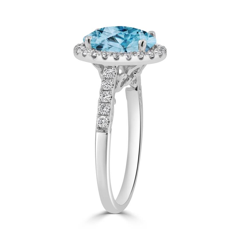 Auriya 3ct Oval Sky Blue Topaz and Halo Diamond Engagement Ring 3/8ctw 14k Gold