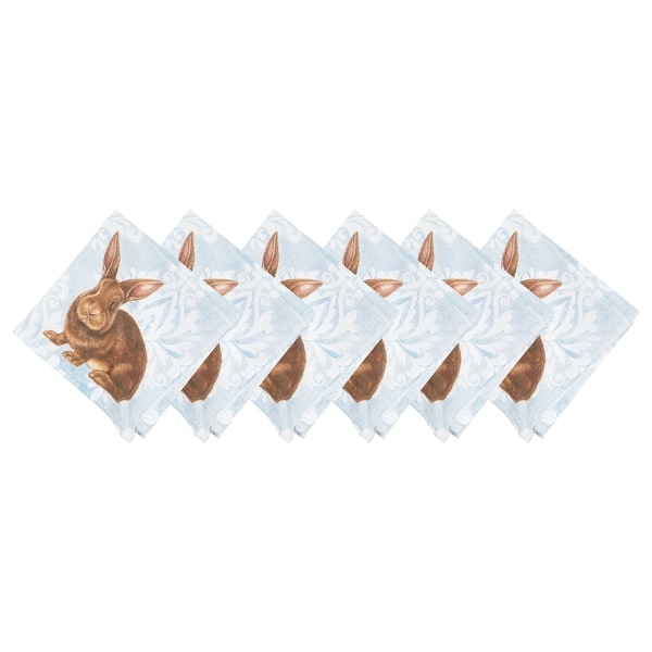 slide 2 of 6, Light Blue Damask Easter Bunny 100% Cotton Set of 6 Cloth Napkins