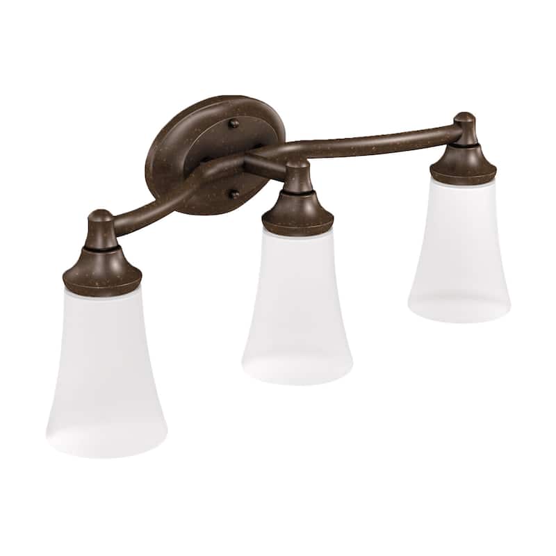 Moen 3 Light Bathroom Sconce with Frosted Shades from the Eva - Oil Rubbed Bronze