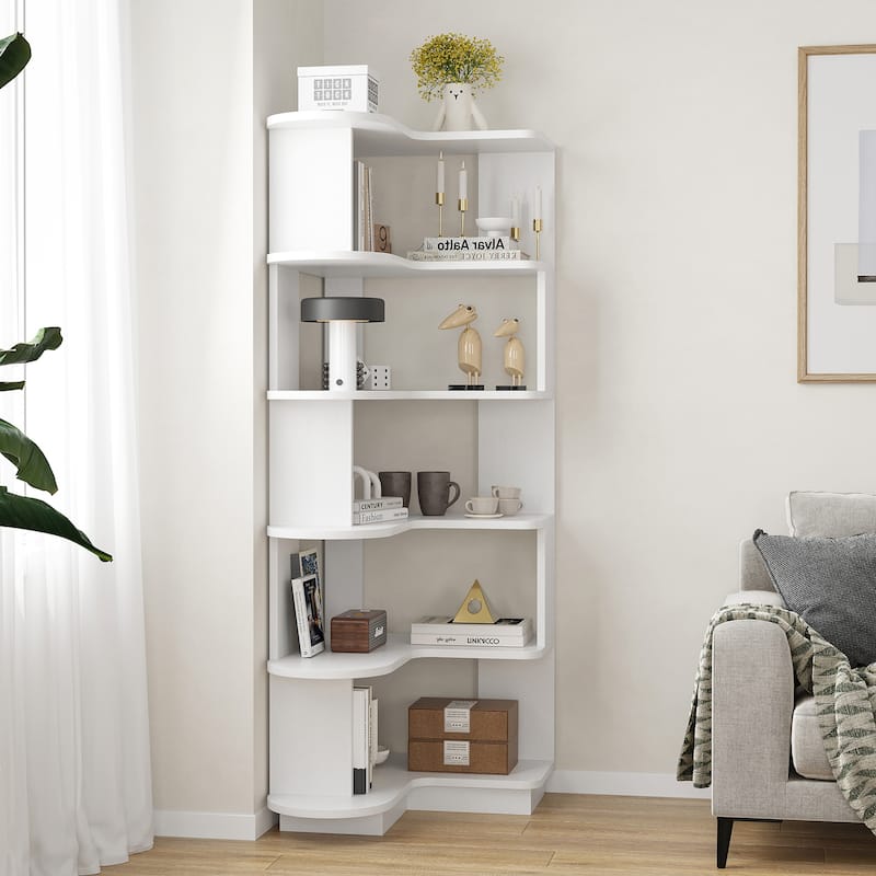 5-Tier Corner Bookshelf,L-Shaped Bookcase Freestanding Storage Shelf & Display Stand for Living Room, Office, Bedroom