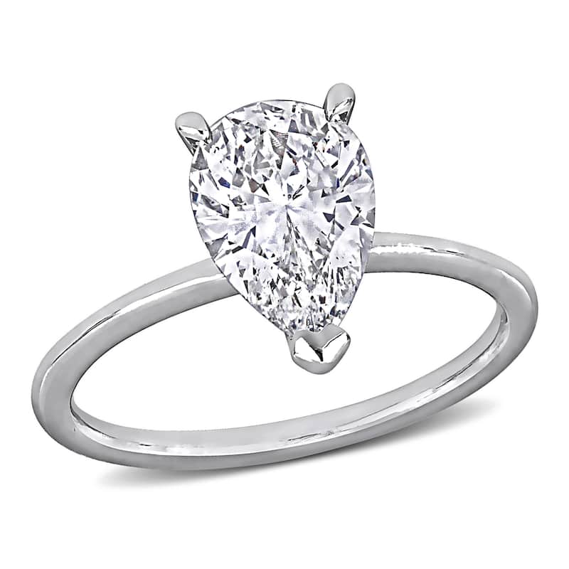 Miadora 2ct TDW Pear Shape Certified Diamond Solitaire Engagement Ring in 14k White Gold