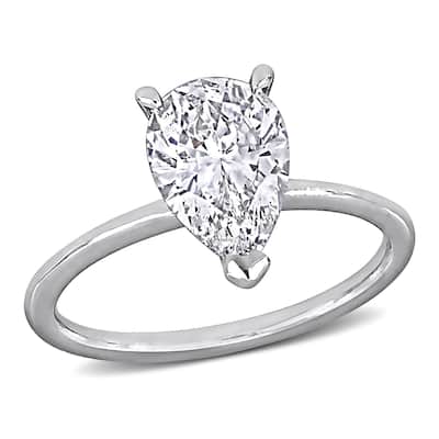 Miadora 2ct TDW Pear Shape Certified Diamond Solitaire Engagement Ring in 14k White Gold
