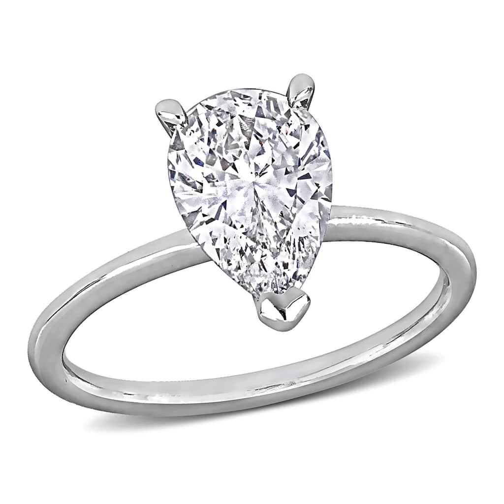 Miadora 2ct TDW Pear Shape Certified Diamond Solitaire Engagement Ring in 14k White Gold