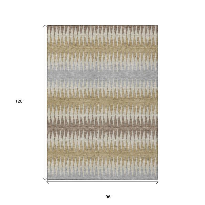 Beige Gray And Brown Striped Washable Indoor Outdoor Area Rug - 8' X 10'