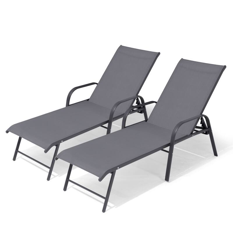 VredHom Outdoor Aluminum Adjustable Patio Chaise Lounge Chairs - Grey-2PC