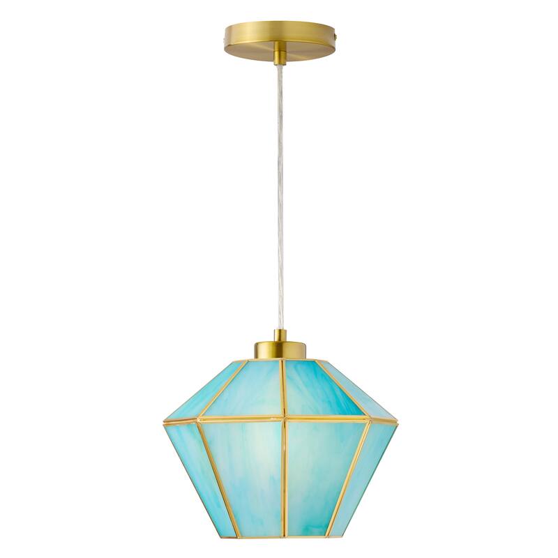 Margaux River of Goods Green Stained Glass and Metal 10-Inch Pendant Light with Adjustable Hanging Cord - 10" x 10" x 59" - 10" x 10" x 59" - Green/Gold