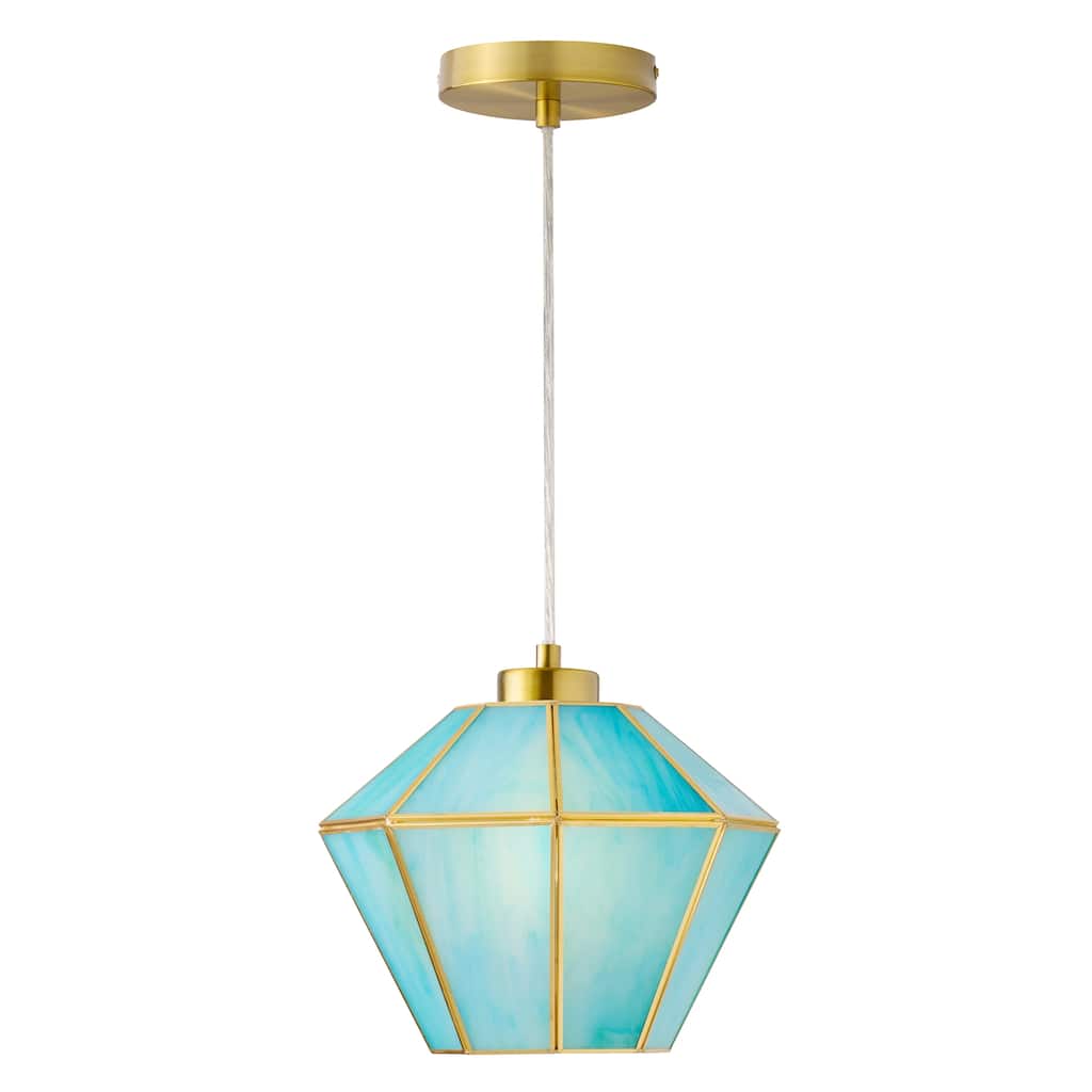 Margaux River of Goods Green Stained Glass and Metal 10-Inch Pendant Light with Adjustable Hanging Cord - 10" x 10" x 59"