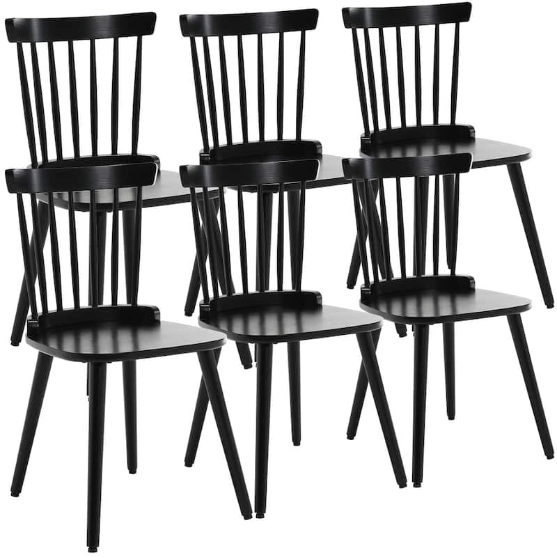 Farmhouse Spindle-Back Windsor Dining Chairs with Solid Wood - Set of 6 - Black