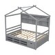 preview thumbnail 9 of 34, Elegant Full House Bed Kids Bed with Roof Frame,Bedside Storage Shelves,Ladder and Guardrail