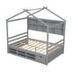 preview thumbnail 9 of 34, Modern Full House Kids Bed with Roof,Bedside Shelves,Ladder,Guardrail