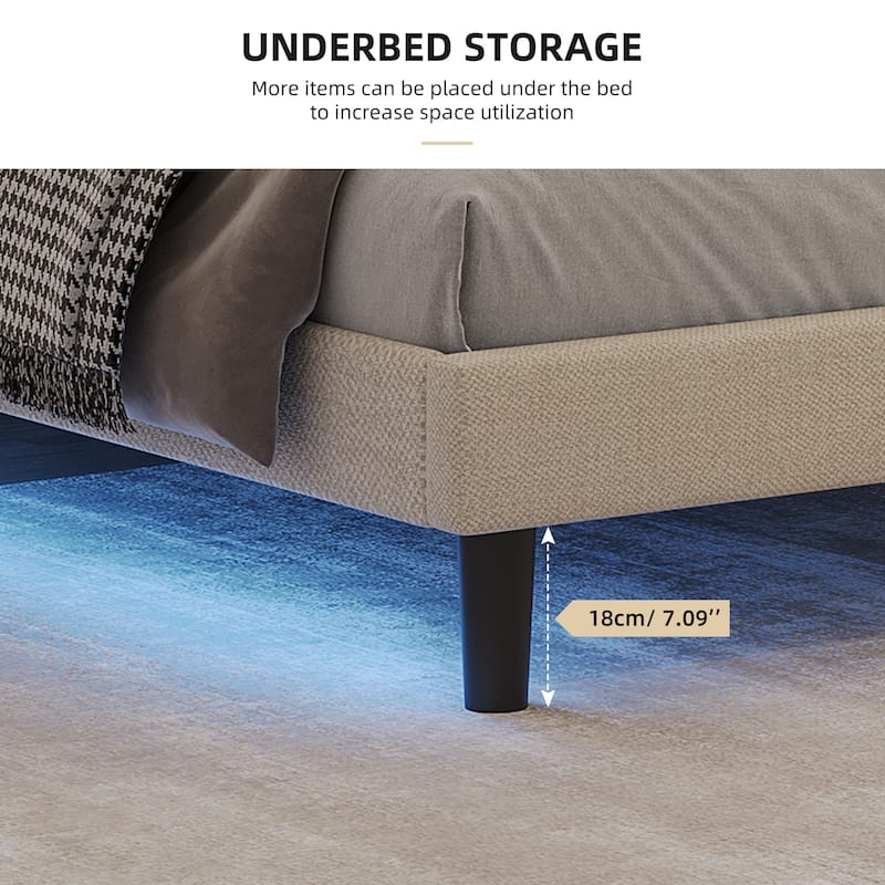 Queen Size Upholstered Platform Bed Linen Bed Frame Bed Bath & Beyond