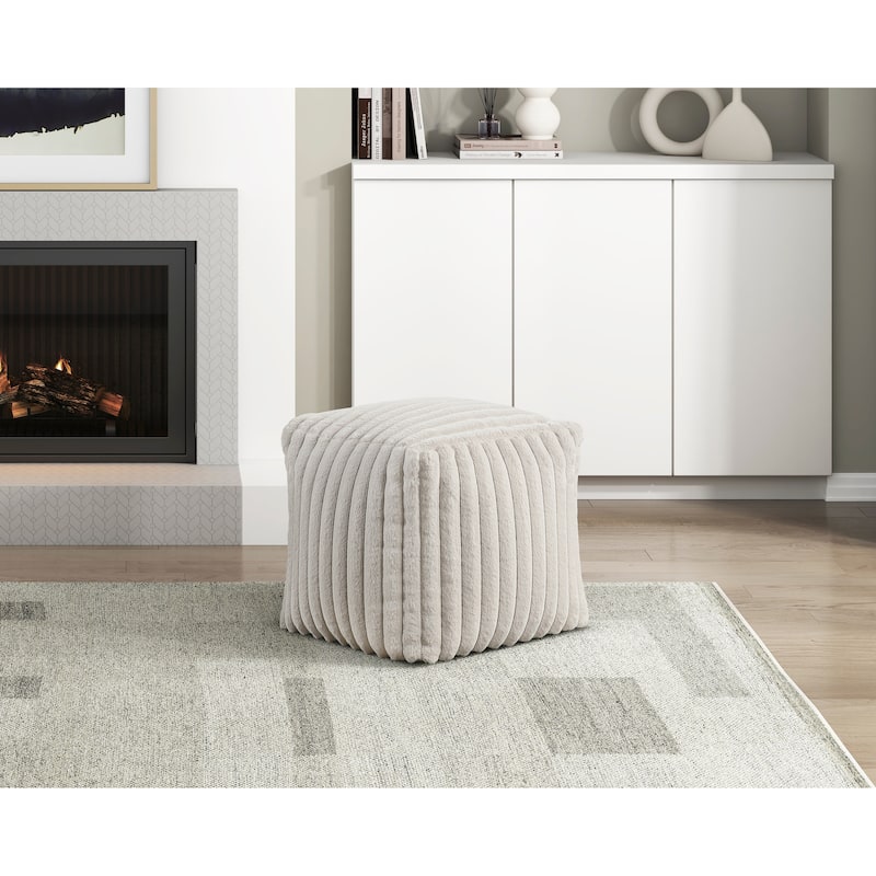 Square Pouf Plush Off Corduroy Fabric Upholstery Modern Ottoman, Footstool, NonSlip Floor Pouf, Bean Bag Chair, 1pc Sitting Pouf