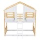 preview thumbnail 10 of 10, Artsy Twin over Twin Wood House Roof Bunk Bed with Roof, Window Box, Door, Safety Guardrails and Ladder, Natural+White