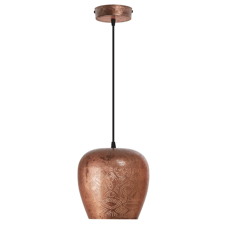 Miles River of Goods Copper-Colored Metal Punched Globe Shade 8-Inch Pendant Light - 8" x 8" x 15.5/80.5" - Copper - 8" x 8" x 15.5/80.5"