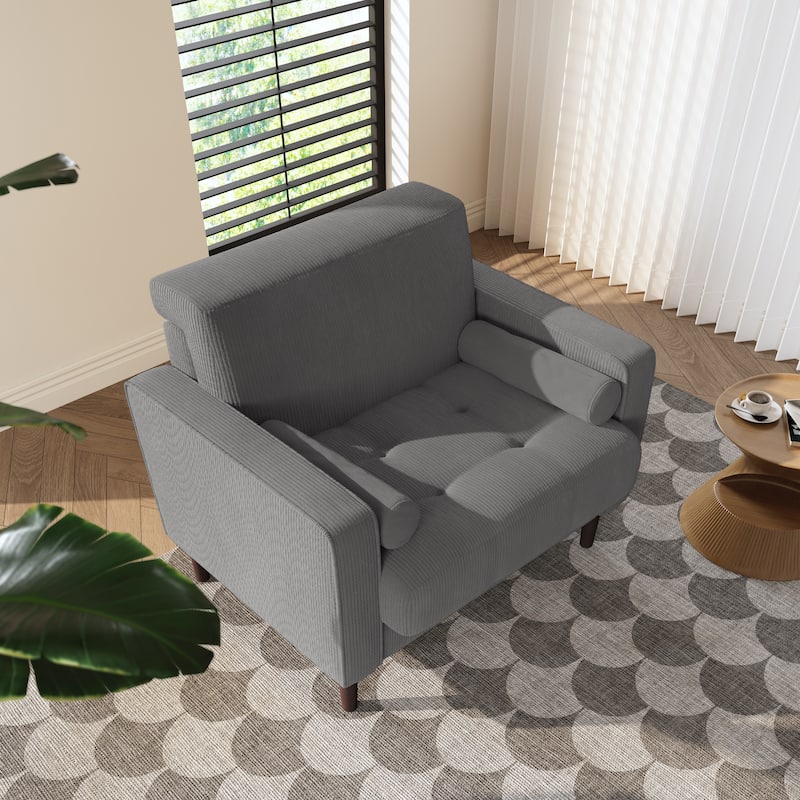 Modern Upholstered Corduroy Wide Armchair with Bolster Pillows