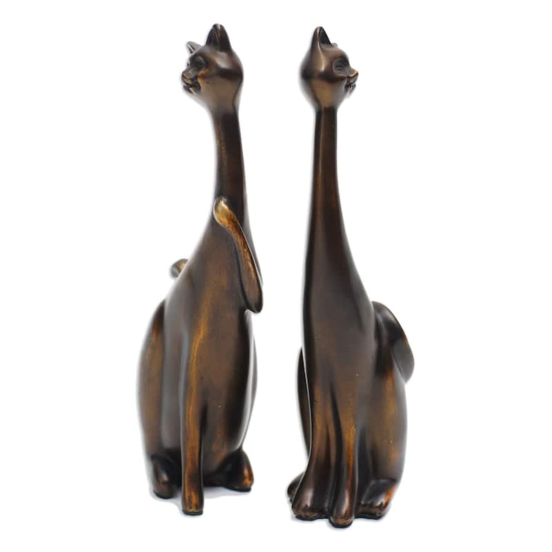 Novica Handmade Fanciful Felines Cement And Lava Sand Sculptures (Set Of 2)