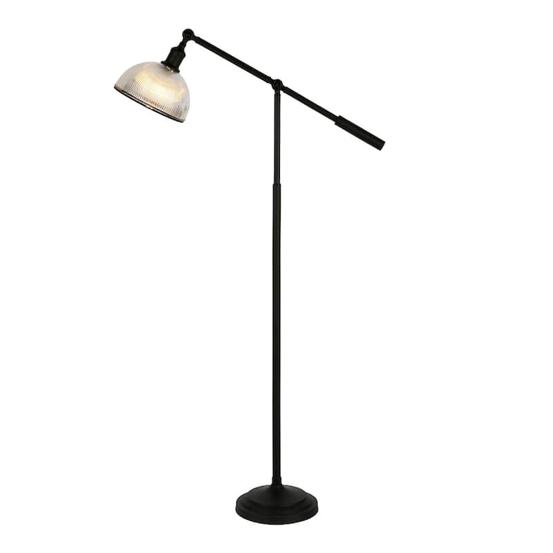 58 Inch Black Swing Arm Floor Lamp with Adjustable Glass Dome Shade - 11" x 32" x 58"