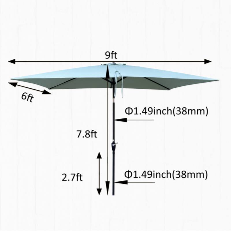 6 x 9ft Patio Umbrella Outdoor Waterproof Umbrella with Crank and Push Button Tilt without flap
