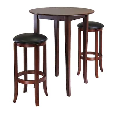 3 Walnut Solid Wood Round High Table Round Swivel Bar Stools 38.75"
