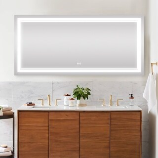 LED Lighted Bathroom Mirror with 3 Colors Light Touch Button Anti-Fog ...