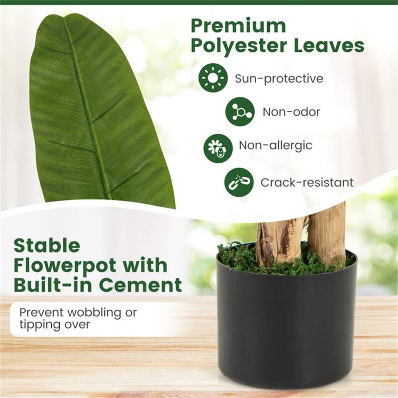 63" Artificial Banana Leaf Tree with Realistic Polyester Leaves and Cement Pot for Home Decor - 63"H
