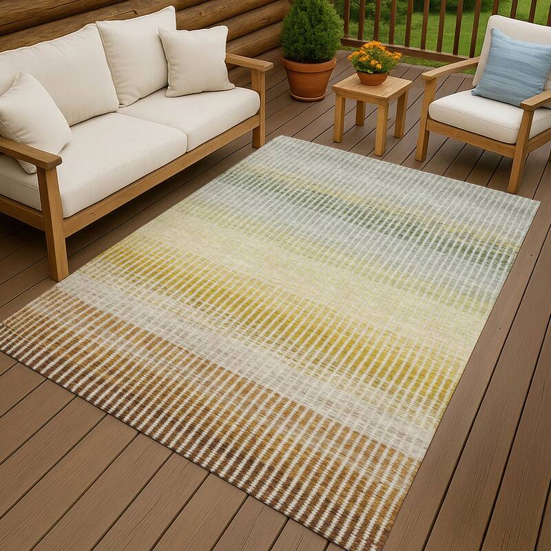 Machine Washable Indoor/ Outdoor Contemporary Stripes Chantille Rug