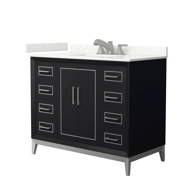 Wyndham Collection WCH515142S-QTZ-US3MXX Marlena 42" Free Standing - Black / Giotto Quartz Top / Brushed Nickel
