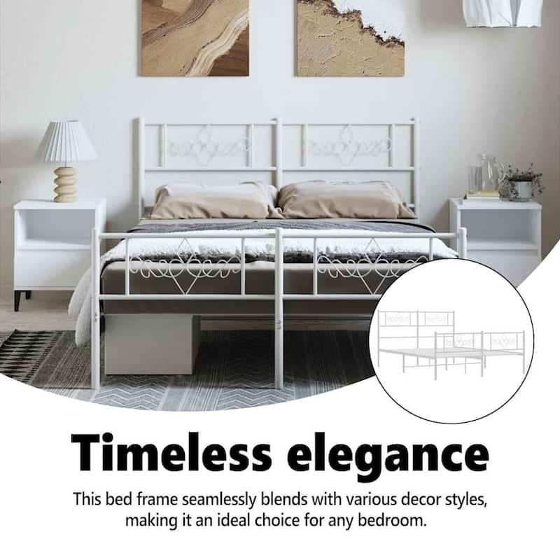 vidaXL 12 Inches White Queen Metal Bed Frame No Mattress - 81.5" x 61.4" x 35.4"