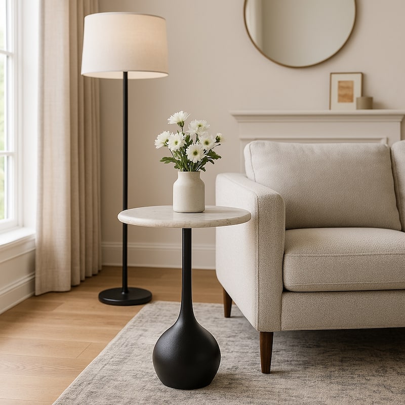 Round Accent Table - Marble Top with Ball Base - 21"