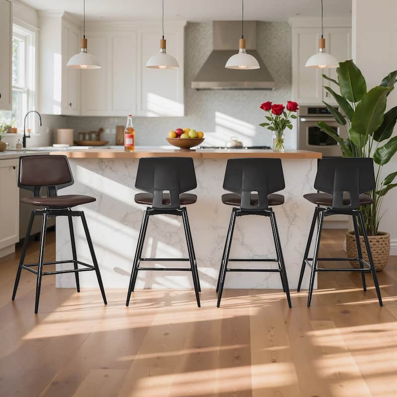 VECELO 2/4-Piece 360° Swivel PU Leather Bar Stools with Footrest Multi-Purpose Space-Saving Bar Stools for Small Apartments