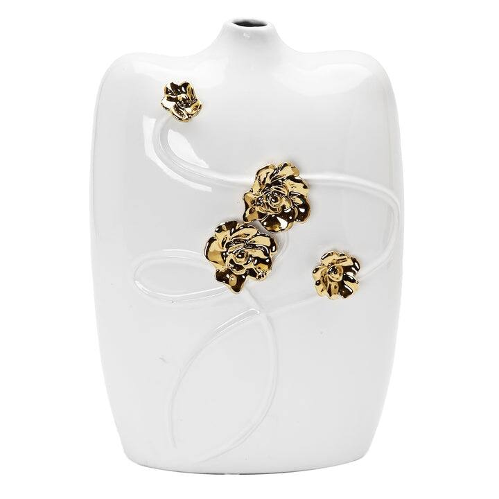 Gold Floral Design White Ceramic Vase