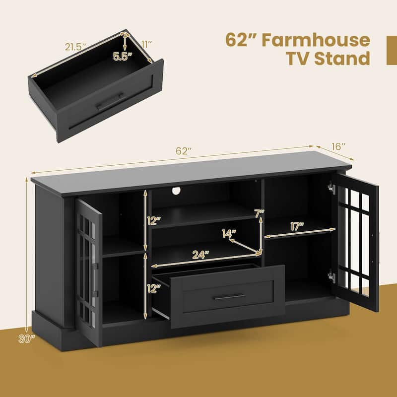 Costway Farmhouse TV Stand for TVs up to 70" Media Center with Glass - See Details