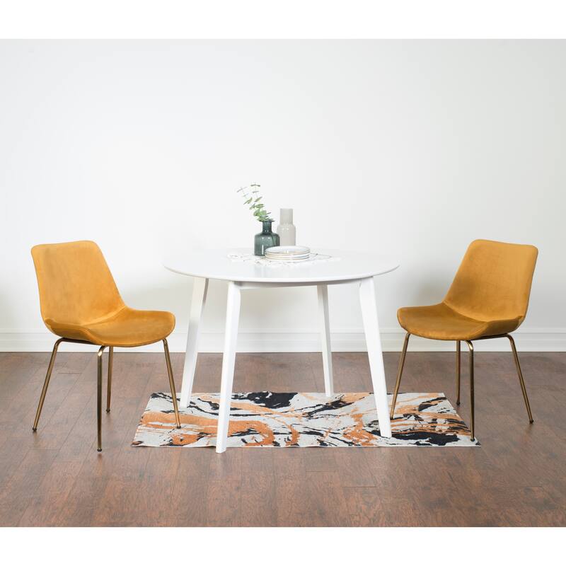 Modern Style Dining Set with Round Table and Velvet Upholstered Chairs - 3-Piece Sets - White+Yellow