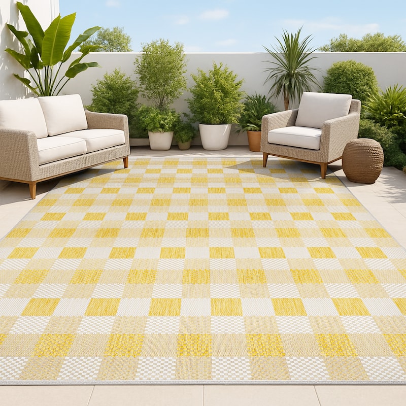 JONATHAN Y Biot Traditional Geometric Bold Gingham Black/Cream Indoor/Outdoor Area Rug