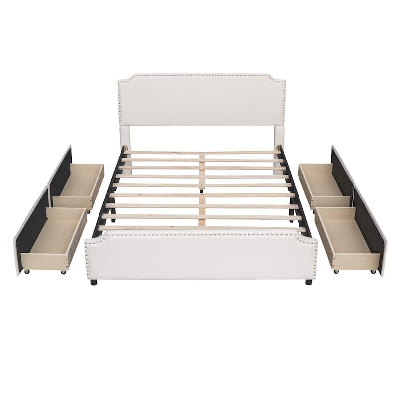 Queen Upholstered Velvet Platform Bed Storage Bedframe with 4 Drawers