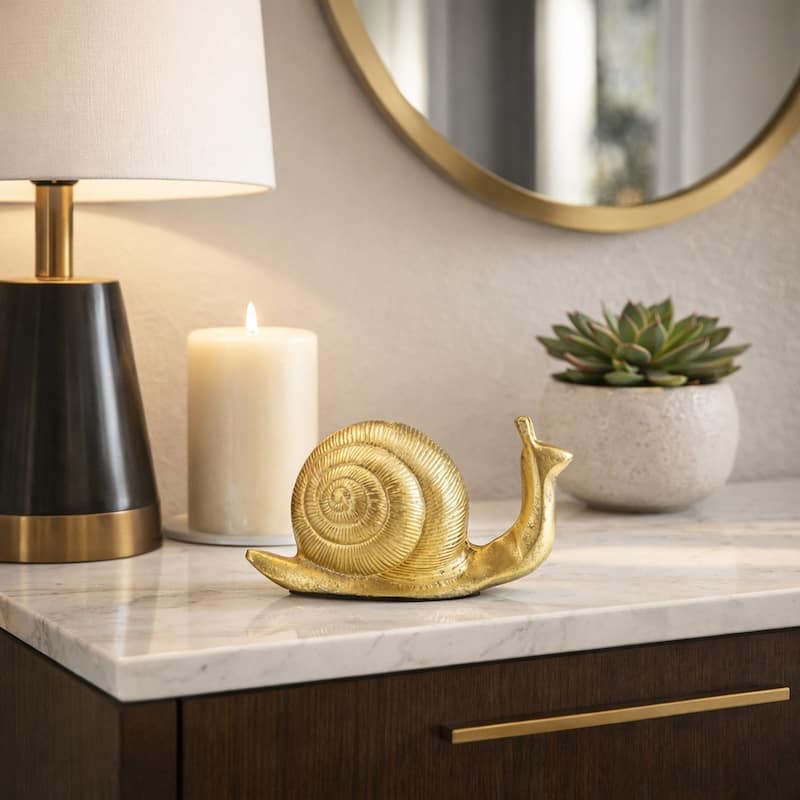 Decorative Metal Snail Figurine Statue - 7", Gold & Metallic - 6.75"