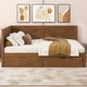 preview thumbnail 3 of 6, Twin Size Wood Daybed with 2 Drawers, Sofa Bed Frame with X-Shaped Design Guardrail for Kids Boys Adults, Brown -2 Drawers