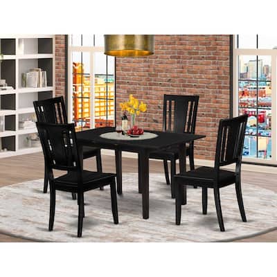 HomeStock 5-Pc Black Finish Solid Wood Top - Rectangular Dining Room Set with Butterfly Leaf - Seats 4