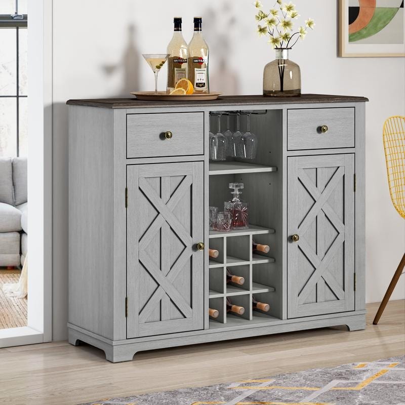 47 in. Modern X-Door Wine Cabinet w/ Built-in Wine Rack - 47" in Width